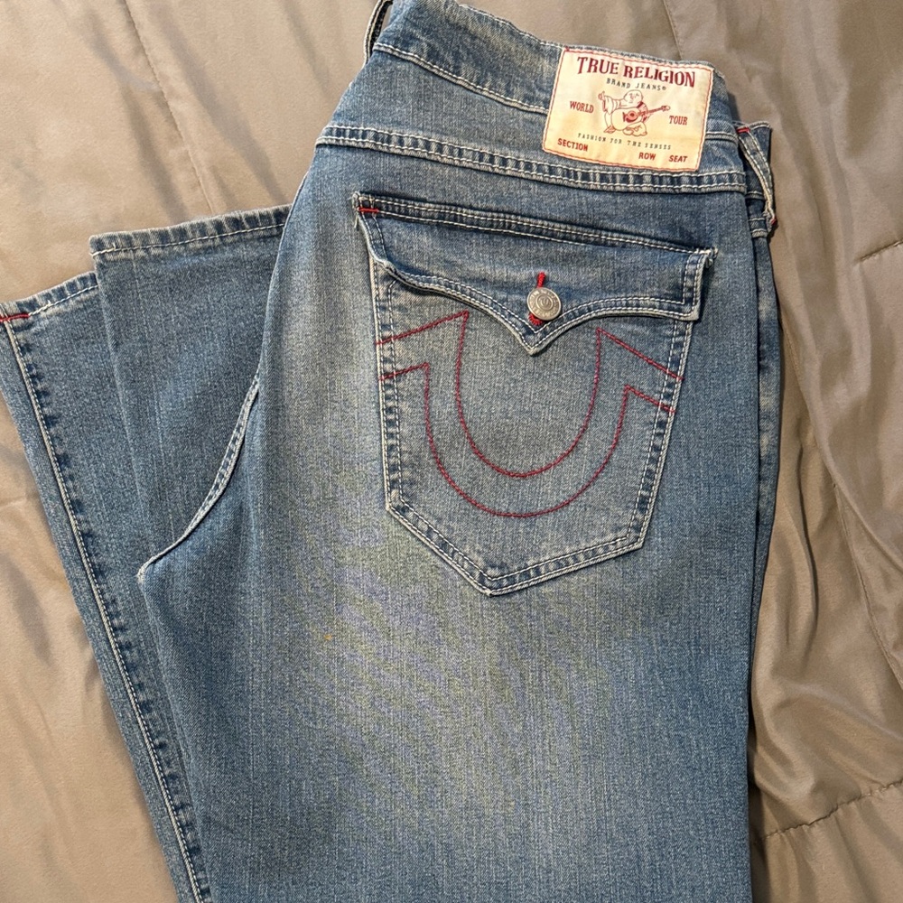Men's Blue Jeans with Red Accent - Picture 2 of 7